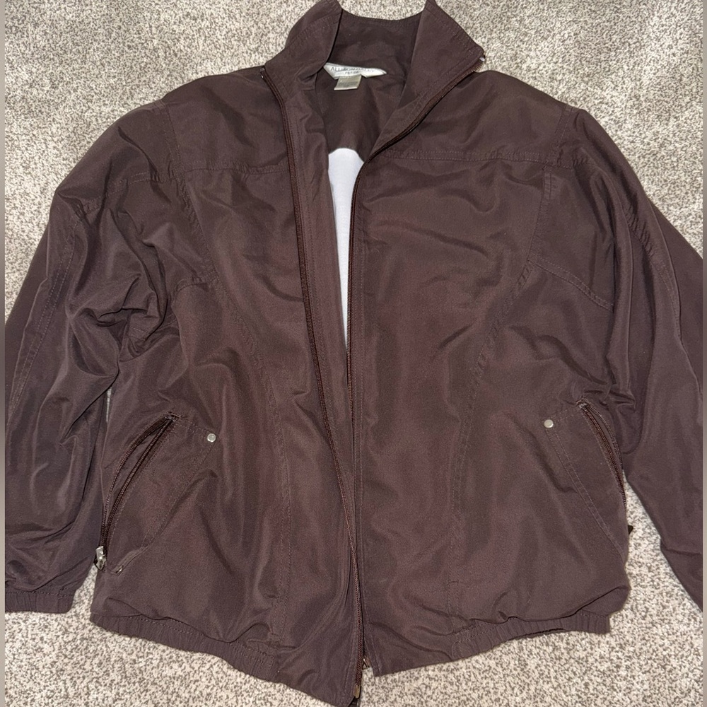 Allison Daley Brown Windbreaker Jacket with Ribbed Cuffs